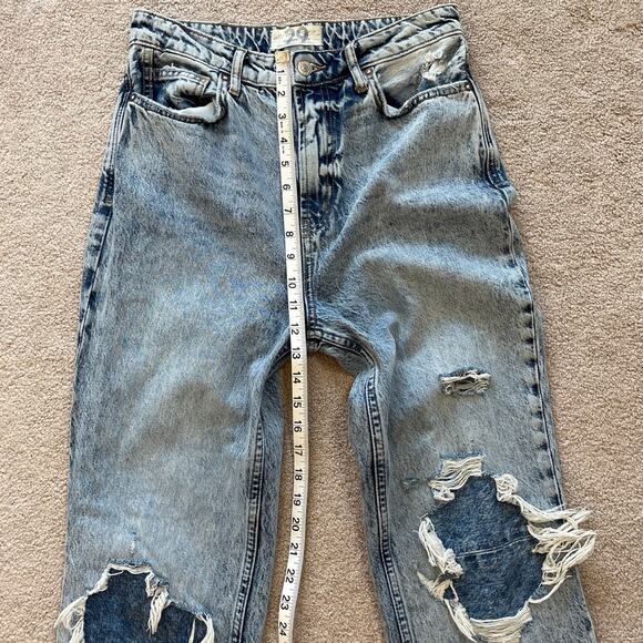 We The Free Free People Hi Rise Distress Straight Acid Wash Jeans Size 29 Rigid - Picture 9 of 10
